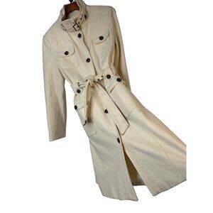 Rare Vintage 90s Donnybrook White Wool Trench Coat Size 10 Belt Midi RD10710